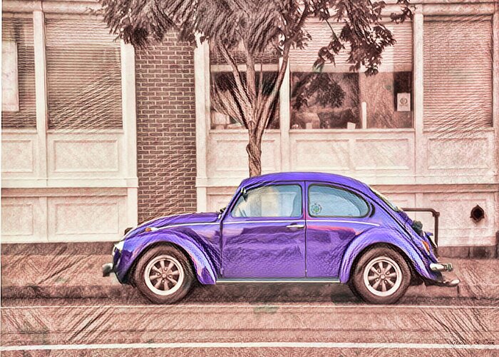 Selective Coloring Greeting Card featuring the photograph Vintage VW Series - Purple by Bellesouth Studio