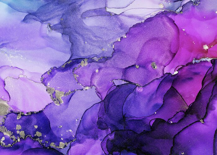 Violet Greeting Card featuring the painting Violet Magenta Chrome Ink by Olga Shvartsur