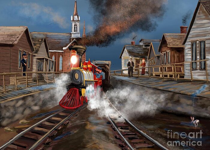 Train Greeting Card featuring the digital art Virginia and Truckee Approaches the Freight Depot II by Doug Gist