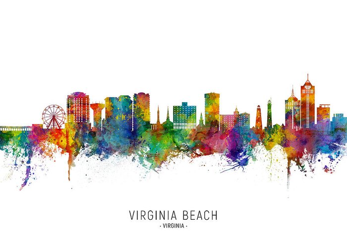Virginia Beach Greeting Card featuring the digital art Virginia Beach Virginia Skyline #04 by Michael Tompsett