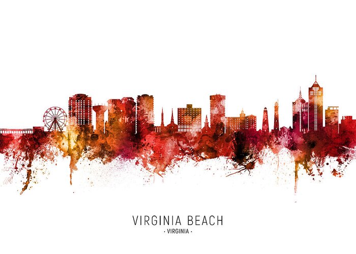 Virginia Beach Greeting Card featuring the digital art Virginia Beach Virginia Skyline #14 by Michael Tompsett