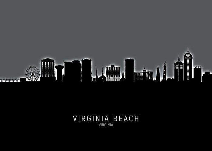 Virginia Beach Greeting Card featuring the digital art Virginia Beach Virginia Skyline #18 by Michael Tompsett