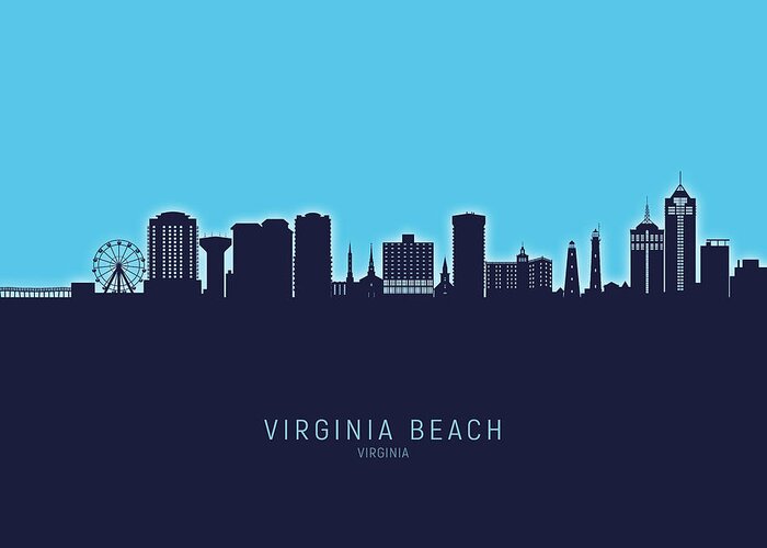 Virginia Beach Greeting Card featuring the digital art Virginia Beach Virginia Skyline #20 by Michael Tompsett