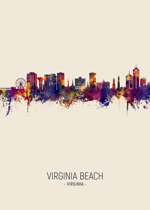 Virginia Beach Greeting Card featuring the digital art Virginia Beach Virginia Skyline #27 by Michael Tompsett