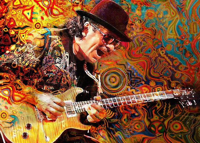 Carlos Santana Greeting Card featuring the digital art Viva Santana by Mal Bray