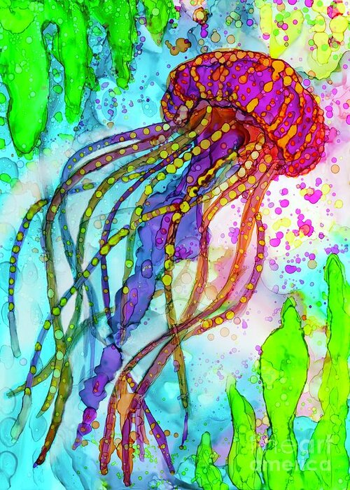 Jellyfish Greeting Card featuring the painting Vivid Jellyfish Painting by Joanne Herrmann