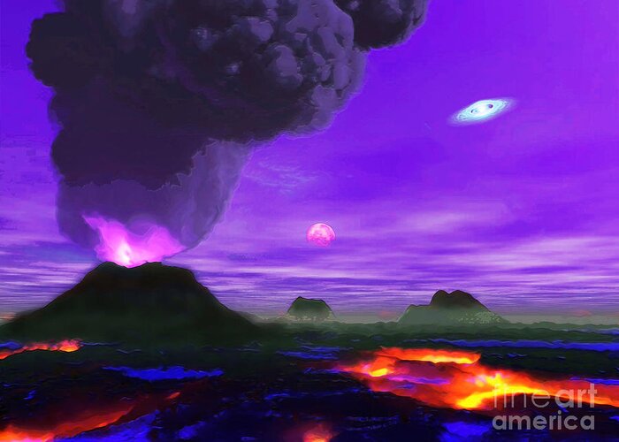  Greeting Card featuring the digital art Volcano Planet by Don White Artdreamer