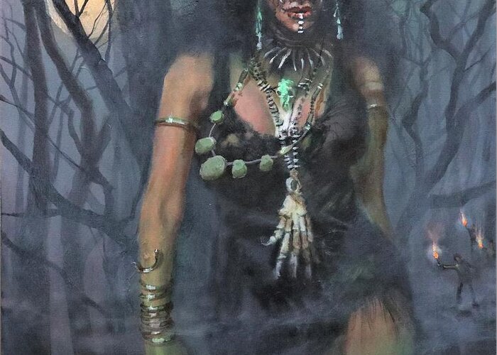  Voodoo Woman Greeting Card featuring the painting Voodoo Woman by Tom Shropshire