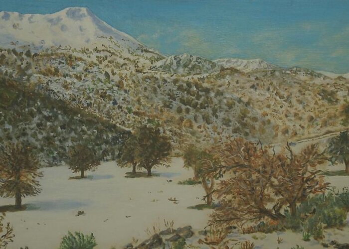 Vothonas Greeting Card featuring the painting Vothonas Plateau Crete by David Capon