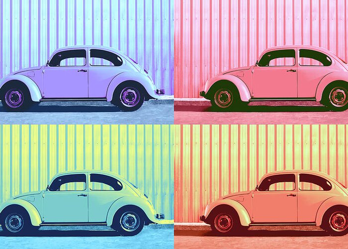 Car Greeting Card featuring the photograph VW Beetle Pop Art Quad by Laura Fasulo