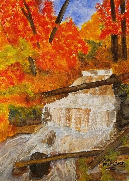 Wagner Falls Greeting Card featuring the painting Wagner Falls II by Ann Frederick