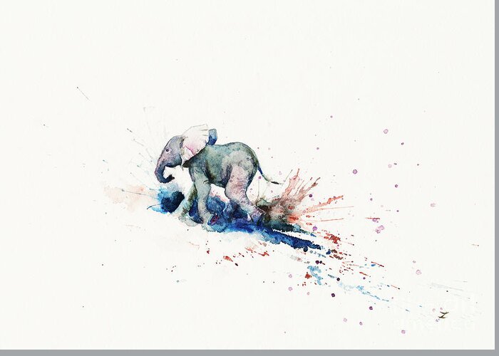Elephant Greeting Card featuring the painting Wait for Me by Zaira Dzhaubaeva