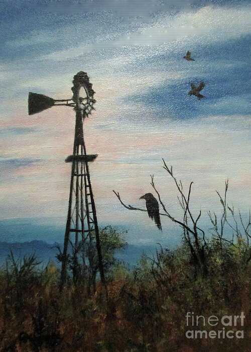 Landscape Greeting Card featuring the painting Waiting by Roseann Gilmore