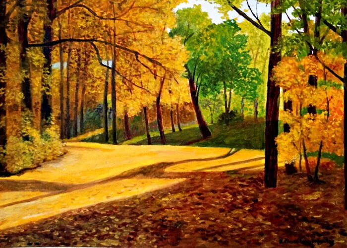 Autumn Greeting Card featuring the painting Autumn Leaves by Konstantinos Charalampopoulos