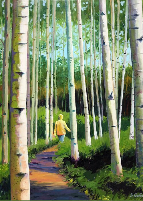 Alaska Greeting Card featuring the painting Walk Through the Aspens by Shirley Galbrecht