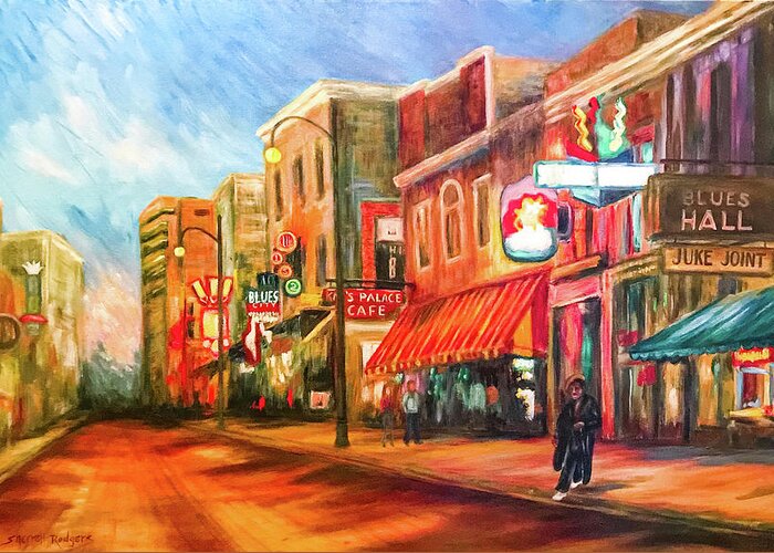 Painting Greeting Card featuring the painting Walking on Beale by Sherrell Rodgers