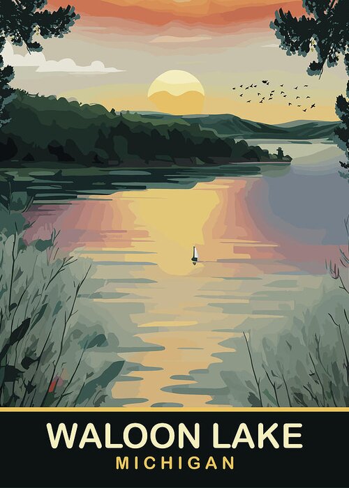 Waloon Lake Greeting Card featuring the digital art Waloon Lake, Michigan by Long Shot