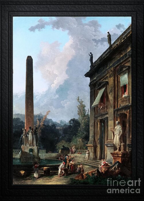 Wandering Minstrels Greeting Card featuring the painting Wandering Minstrels by Hubert Robert Old Masters Classical Art Reproduction by Rolando Burbon