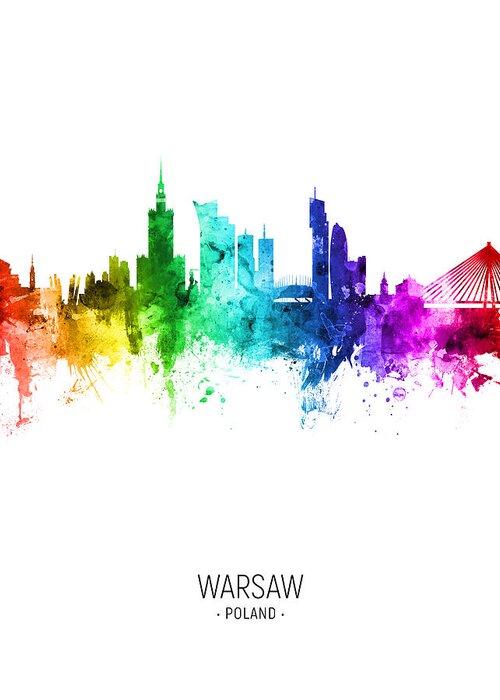 Warsaw Greeting Card featuring the digital art Warsaw Poland Skyline #07 by Michael Tompsett