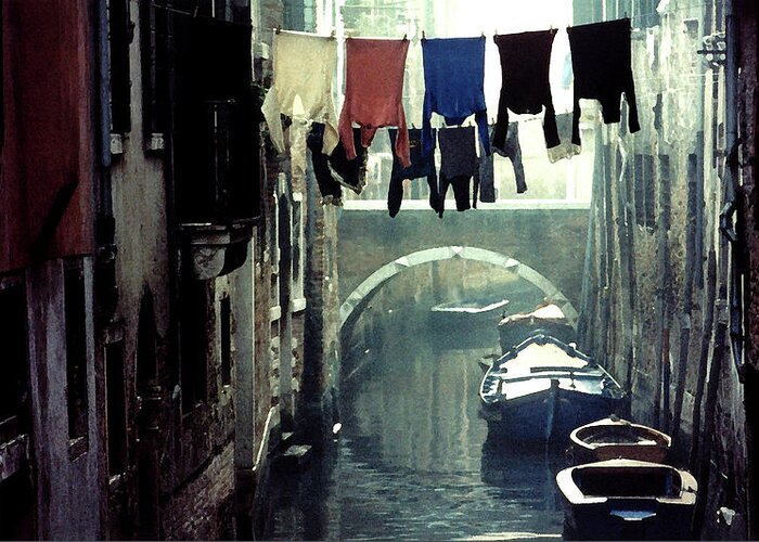 Italy Greeting Card featuring the photograph Washday in Venice Italy by Wayne King