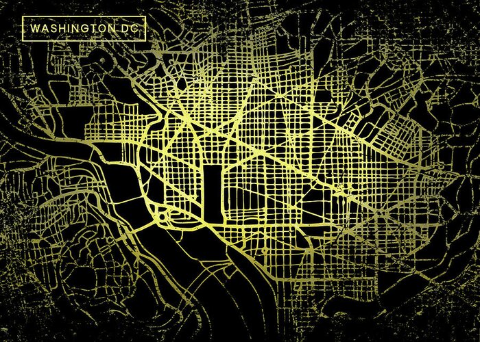 Map Greeting Card featuring the digital art Washington DC Map in Gold and Black by Sambel Pedes