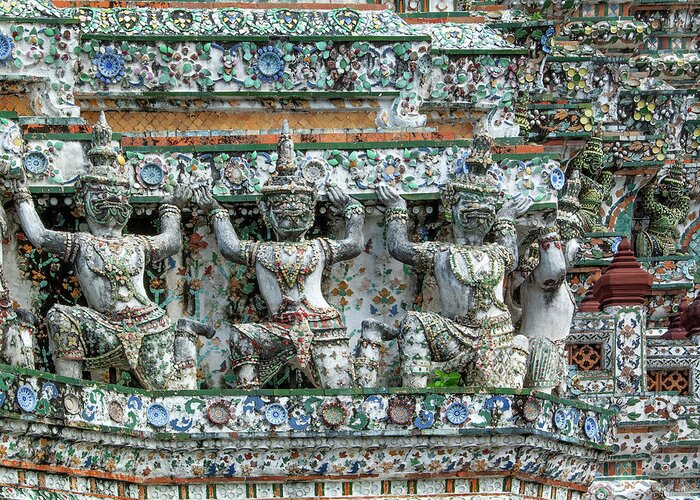 Scenic Greeting Card featuring the photograph Wat Arun Supporting Demons on South Chapel DTHB0214 by Gerry Gantt