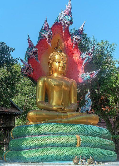 Scenic Greeting Card featuring the photograph Wat Burapa Buddha Image on Naga Throne DTHU1397 by Gerry Gantt