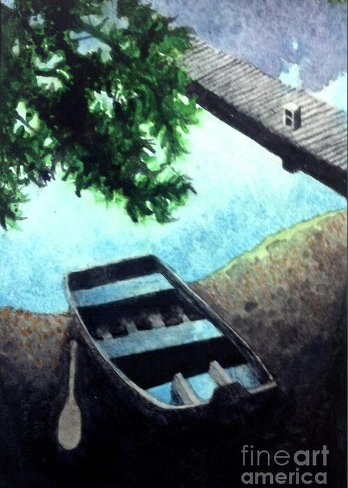 Watercolor Greeting Card featuring the drawing Water Moccasin Rowboat by Ceilon Aspensen