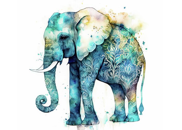 Elephant Greeting Card featuring the digital art Watercolor Animal 71 Elephant by Matthias Hauser