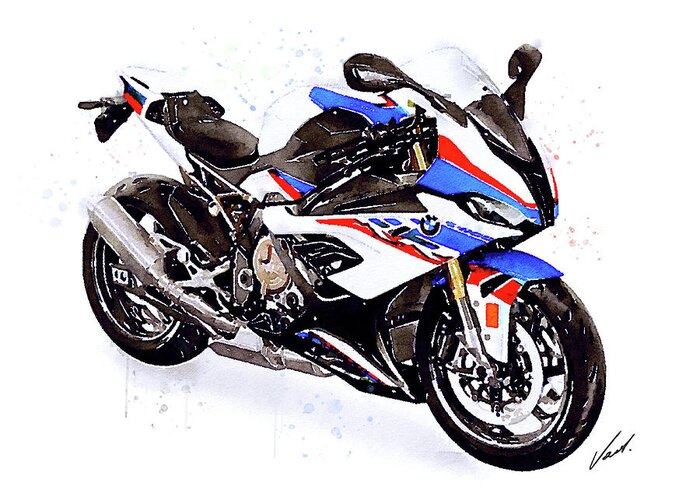 Sport Greeting Card featuring the painting Watercolor Motorcycle BMW S1000RR - original artwork by Vart. by Vart Studio