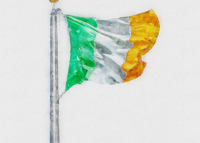 Watercolor Greeting Card featuring the digital art Watercolor painting illustration of Irish flag of Ireland isolated over white background by Maria Kray