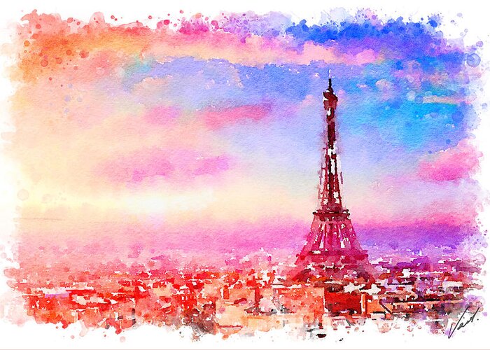 Watercolor Greeting Card featuring the painting Watercolor Paris by Vart by Vart Studio