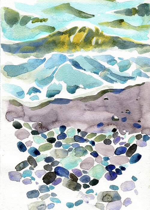 Watercolor Greeting Card featuring the digital art Watercolor Sea And Pebbles Painting by Sambel Pedes