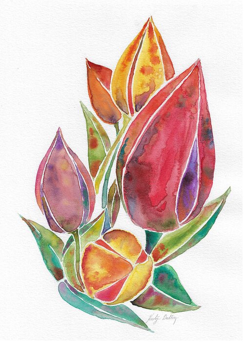 Abstract Greeting Card featuring the painting Watercolor Tulips by Kristye Dudley