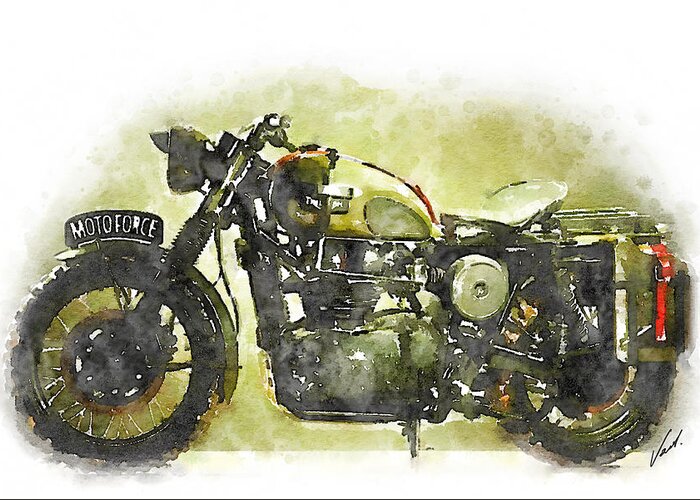 Art Greeting Card featuring the painting Watercolor Vintage motorcycle by Vart. by Vart