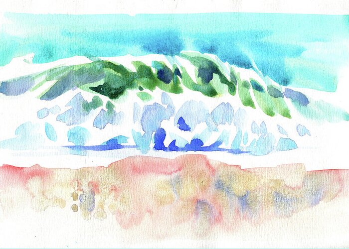Watercolor Greeting Card featuring the digital art Watercolor Wave On Sea Painting by Sambel Pedes