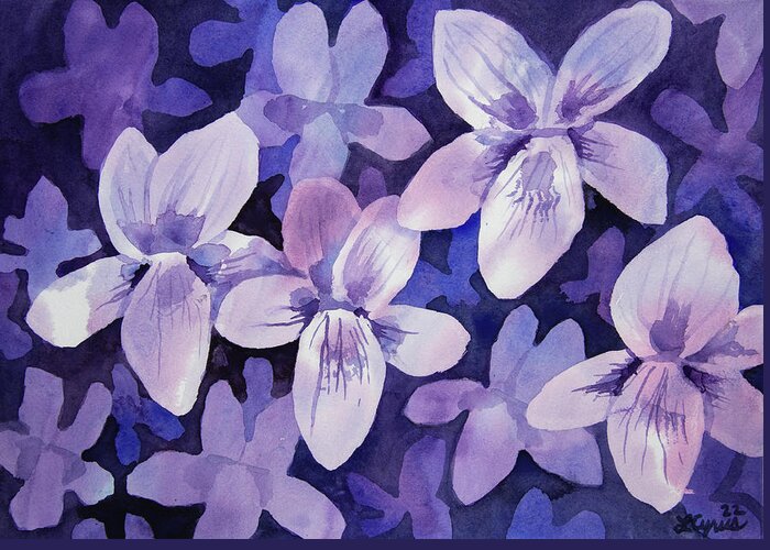 Design Greeting Card featuring the painting Watercolor - Wild Violet Design by Cascade Colors
