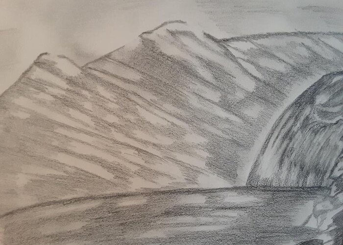 Mountains Greeting Card featuring the drawing Waterfall Beauty by Tina Marie Gill