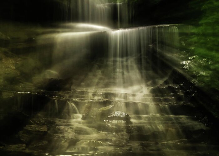 Waterfall Explosion Of Light Greeting Card featuring the photograph Waterfall Explosion Of Light by Dan Sproul