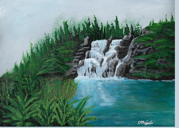 Waterfall Greeting Card featuring the painting Waterfall On Ridge by David Bigelow