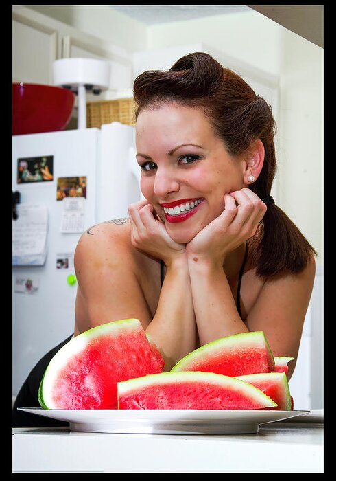 Cosplay Greeting Card featuring the photograph Watermelon Pinup #3 by Christopher W Weeks