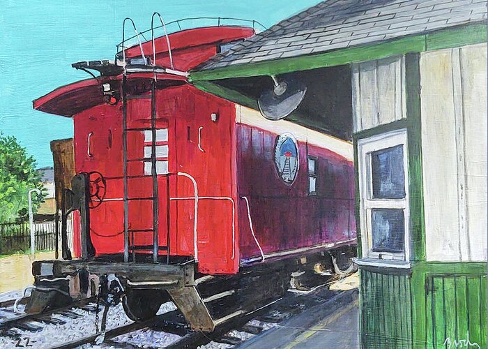 Caboose Greeting Card featuring the painting Wave From The Window by William Brody
