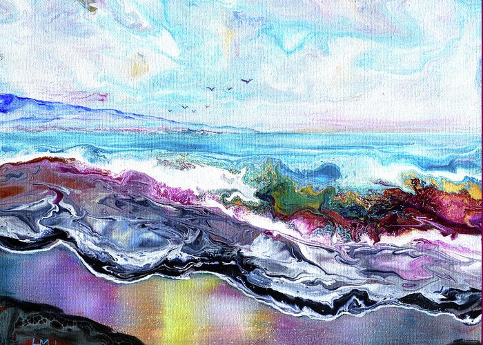 Beach Greeting Card featuring the painting Waves Rolling Over Colorful Sands by Laura Iverson