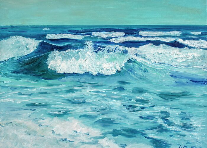 Ocean Greeting Card featuring the painting Waves by Santana Star