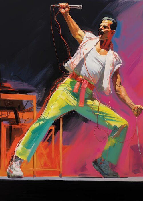 Freddie Mercury Greeting Card featuring the painting We will we will rock you by My Head Cinema