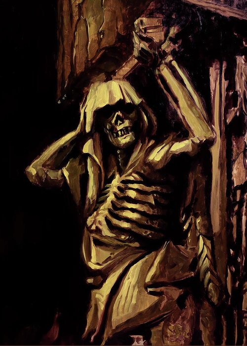 Skeleton Greeting Card featuring the painting Weight of the World by Sv Bell