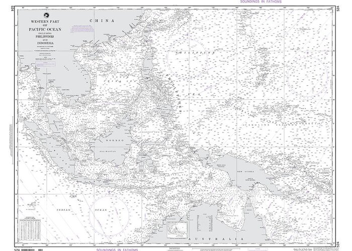 Western Part Of Pacific Ocean Including Philippines And Indonesia Greeting Card featuring the digital art Western Part Of Pacific Ocean Including Philippines And Indonesia, Nga Chart 524 by Nautical Chartworks