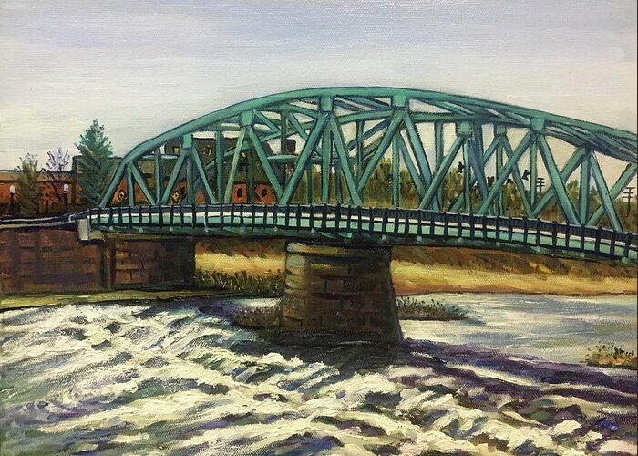 Bridge Greeting Card featuring the painting Westfield Green Bridge and Rapids by Richard Nowak