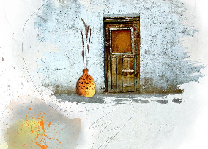 Old Greeting Card featuring the mixed media What Lies Behind this Locked Door? by Moira Law