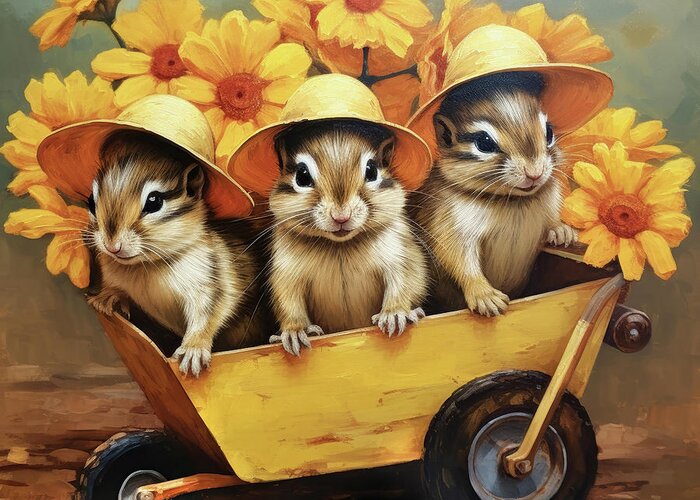 Chipmunks Greeting Card featuring the painting Wheel Barrels Of Fun by Tina LeCour